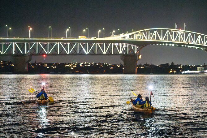 Auckland City Lights Night Kayaking Tour - First big moment: paddling alongside the Auckland Harbour Bridge