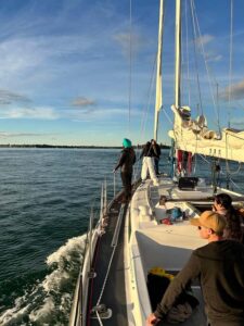 Auckland Harbour 1.5-Hour Sailing Cruise - The first glide: from Viaduct Harbour toward Sky Tower and Harbour Bridge