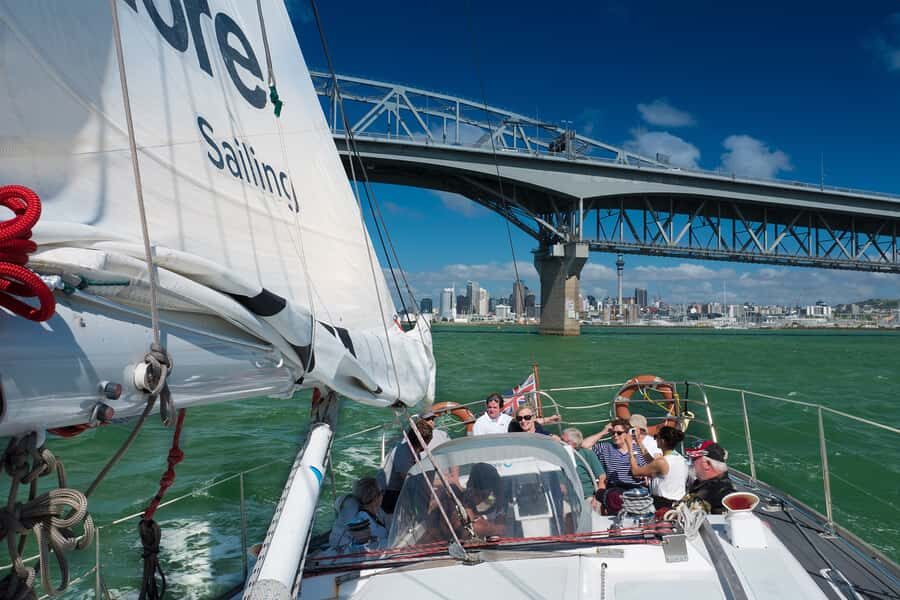 Auckland Harbour 1.5-Hour Sailing Cruise - Devonport, Westhaven Marina, and the skyline from the sea
